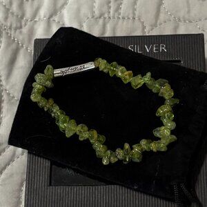 Natural Peridot Freeform Chip Bead Stretchy String Sterling Silver Bracelet